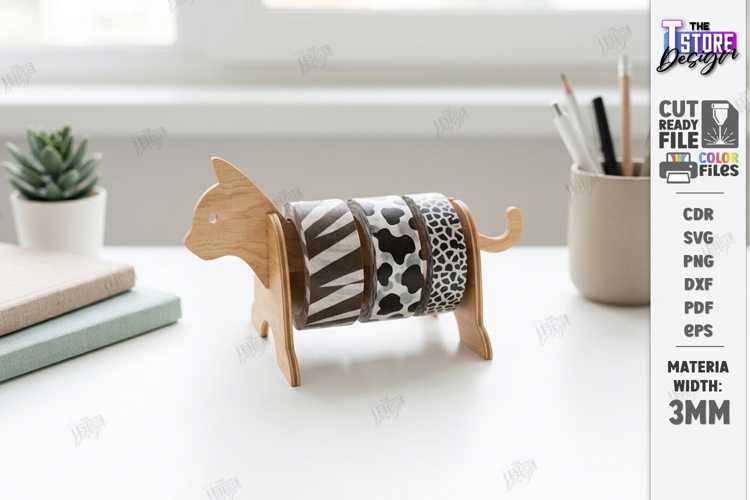 Animal Tape Dispenser Laser Cut | Desktop Tape Holder | Cat