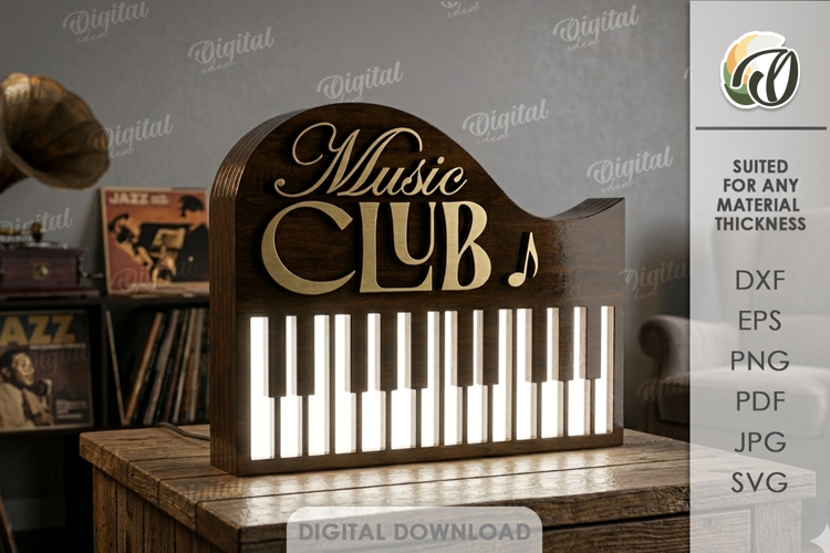 3D Music Club Night Lamp Laser Cut. Night Light SVG