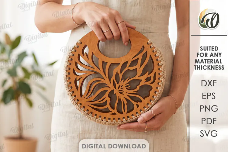 Wooden Crochet Bag Base Laser Cut. Purse Making Template SVG