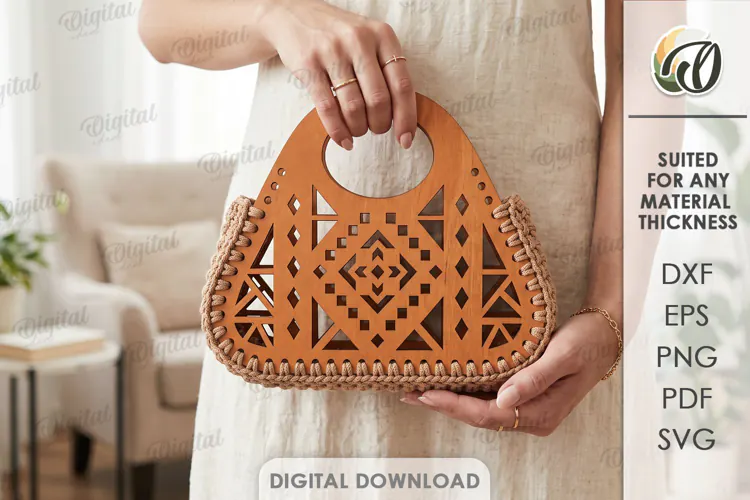 Wooden Crochet Bag Base Laser Cut. Purse Making Template SVG