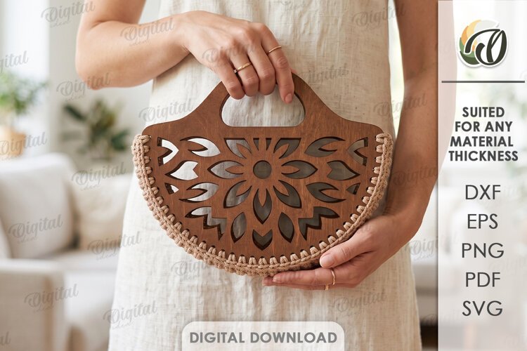 Wooden Crochet Bag Base Laser Cut. Purse Making Template SVG example image 1