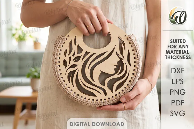 Wooden Crochet Bag Base Laser Cut. Purse Making Template SVG