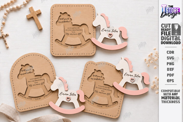 Wooden Baptism Invitation Laser Cut | Keepsake Invitation example image 1