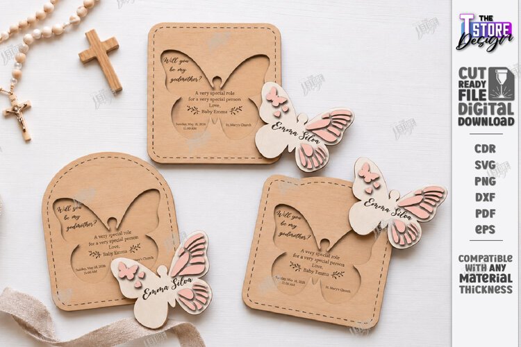 Wooden Baptism Invitation Laser Cut | Keepsake Invitation example image 1