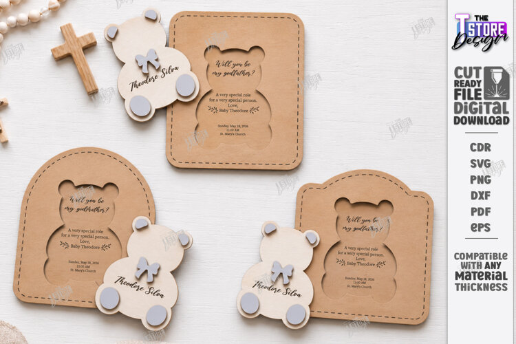 Wooden Baptism Invitation Laser Cut | Keepsake Invitation example image 1