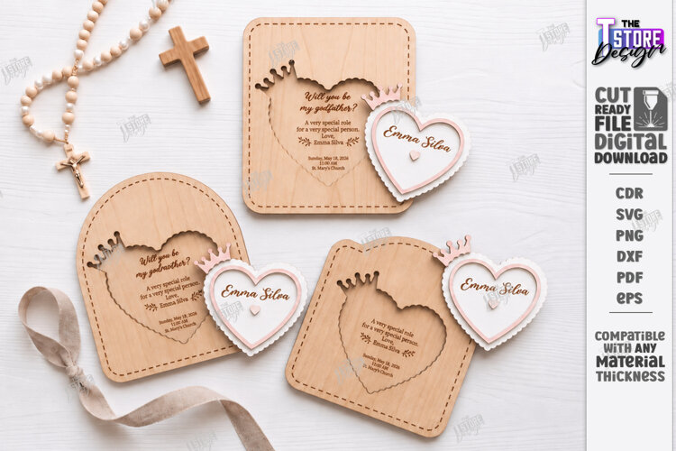 Wooden Baptism Invitation Laser Cut | Keepsake Invitation example image 1