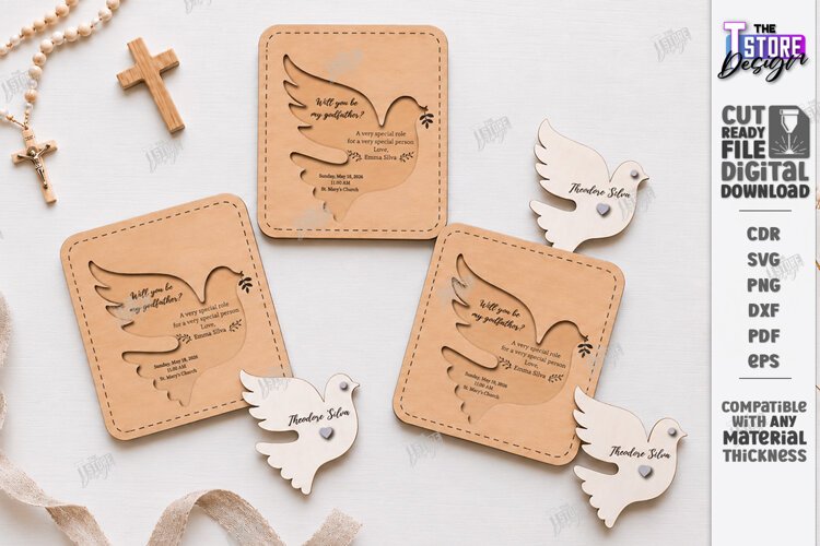 Wooden Baptism Invitation Laser Cut | Keepsake Invitation example image 1