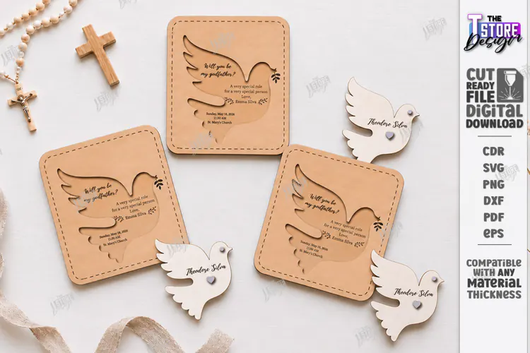 Wooden Baptism Invitation Laser Cut | Keepsake Invitation