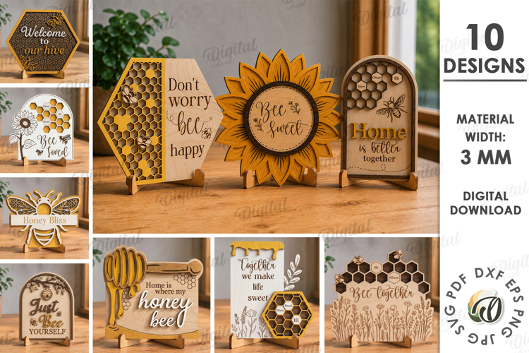 Bee Stands Bundle Laser Cut. Standing Home Decor SVG