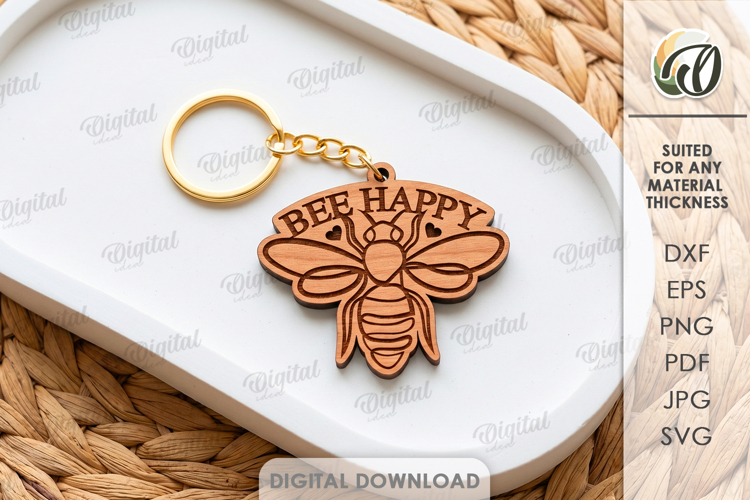 Bee Keychain Laser Cut. Honey Bee Key Ring SVG