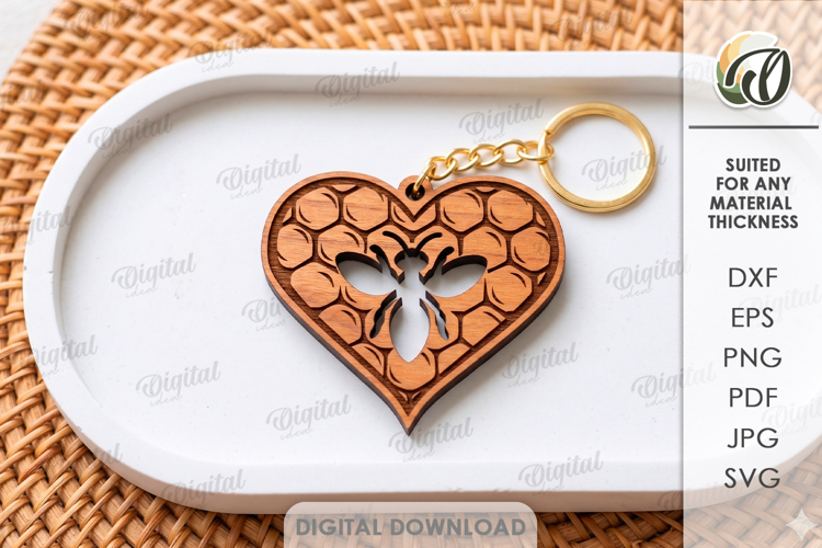 Bee Keychain Laser Cut. Honey Bee Key Ring SVG