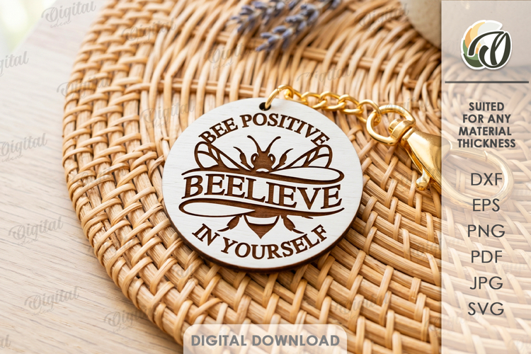 Bee Keychain Laser Cut. Honey Bee Key Ring SVG