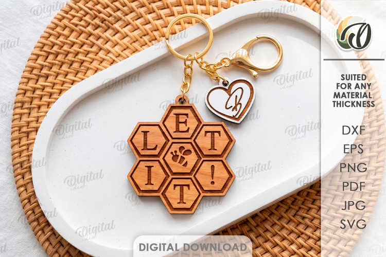 Bee Keychain Laser Cut. Honey Bee Key Ring SVG