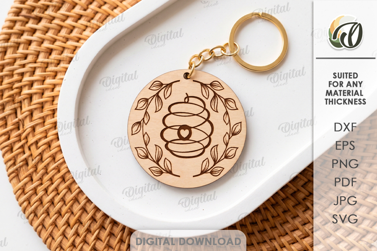 Bee Keychain Laser Cut. Honey Bee Key Ring SVG