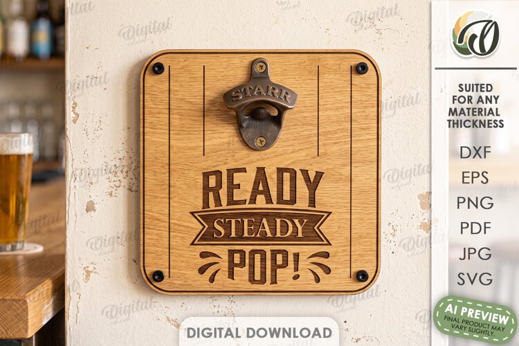 Wall Mounted Beer Bottle Opener Laser Cut. Bar Decor SVG example image 1