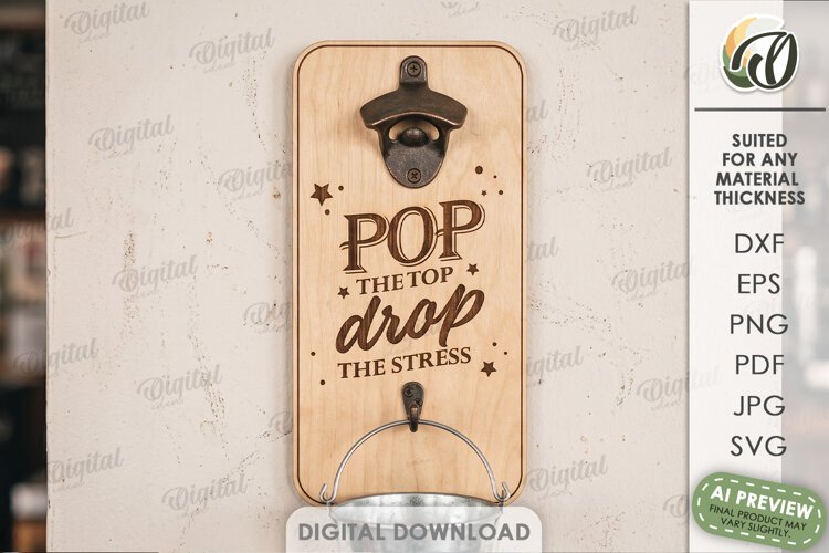 Wall Mounted Beer Bottle Opener Laser Cut. Bar Decor SVG example image 1