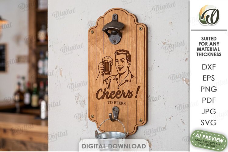Wall Mounted Beer Bottle Opener Laser Cut. Bar Decor SVG example image 1