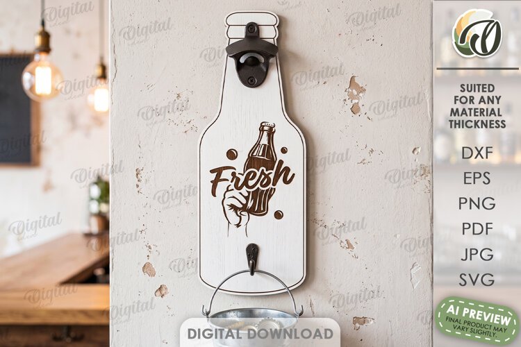 Wall Mounted Beer Bottle Opener Laser Cut. Bar Decor SVG example image 1