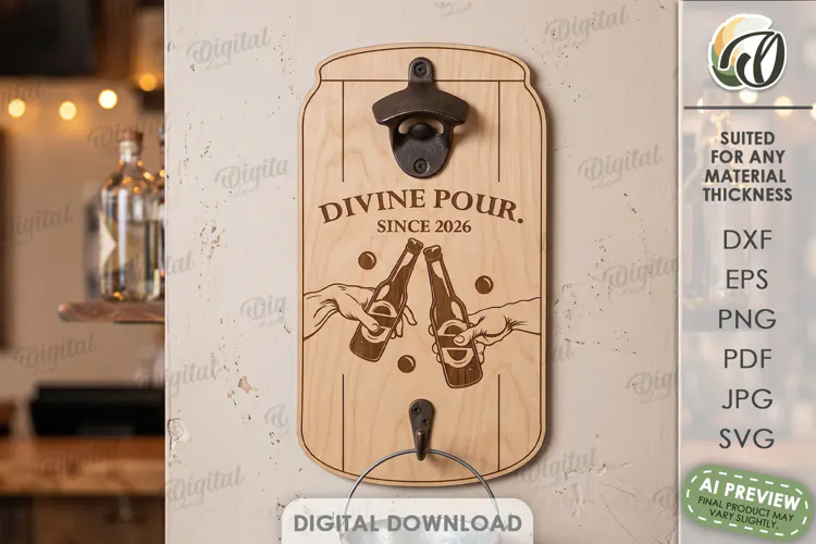 Wall Mounted Beer Bottle Opener Laser Cut. Bar Decor SVG