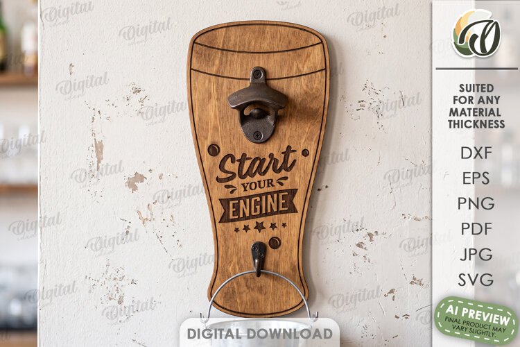 Wall Mounted Beer Bottle Opener Laser Cut. Bar Decor SVG example image 1