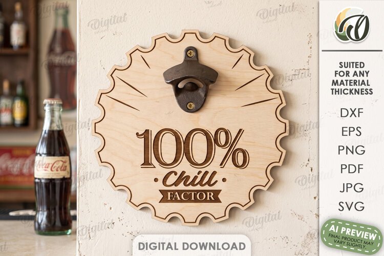 Wall Mounted Beer Bottle Opener Laser Cut. Bar Decor SVG example image 1
