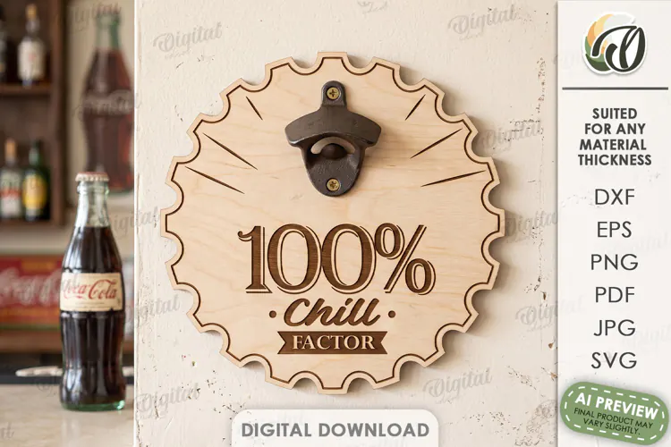 Wall Mounted Beer Bottle Opener Laser Cut. Bar Decor SVG