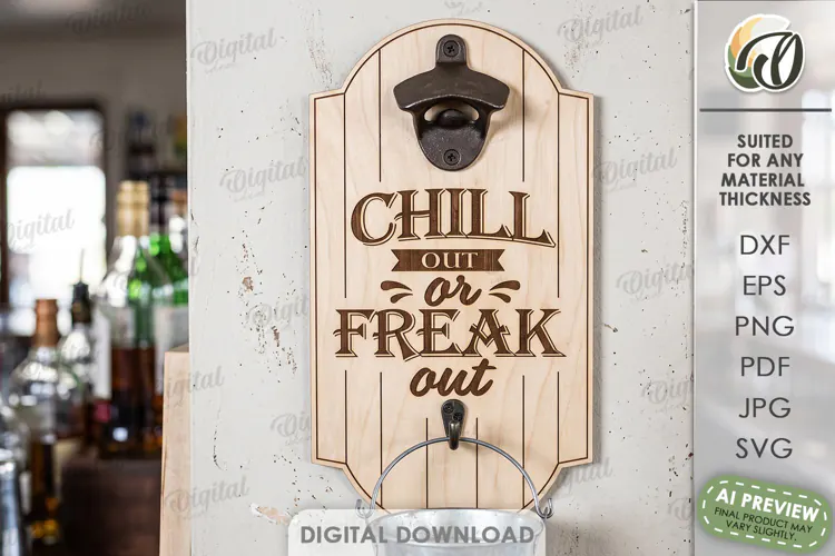 Wall Mounted Beer Bottle Opener Laser Cut. Bar Decor SVG