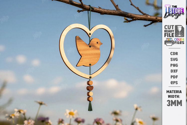 Bird Garden Hanging Decor Laser Cut | Porch Ornament | CNC example image 1