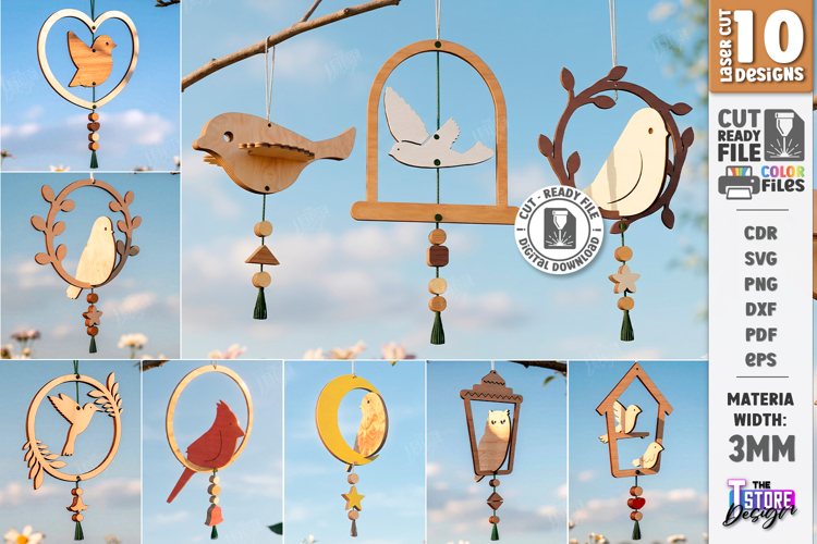 Bird Garden Hanging Decor Laser Cut Bundle | Porch Decor SVG