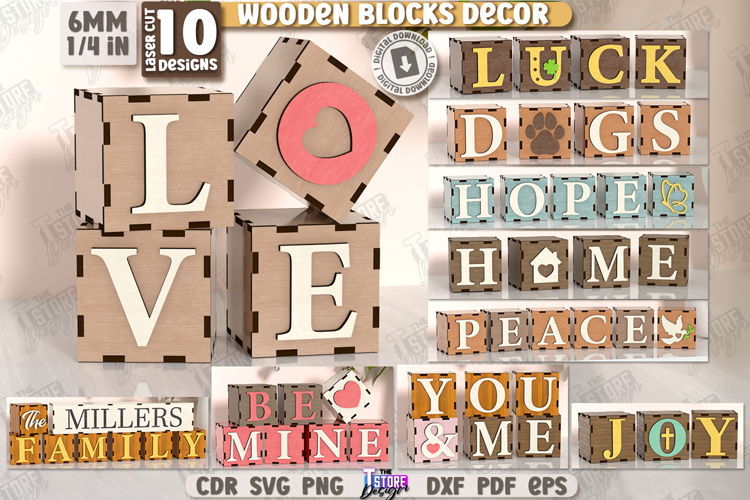 3D Wooden Blocks Decor Laser Cut Bundle, Shelf Sitter SVG