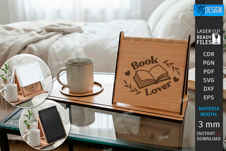 Book Display Stand with Coaster Laser Cut | Tablet Stand SVG