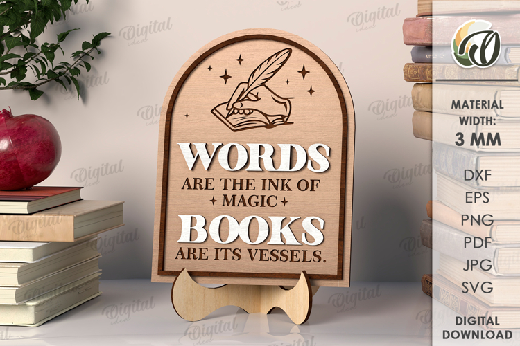 Wooden Bookshelf Sign Laser Cut. Stand Decor SVG