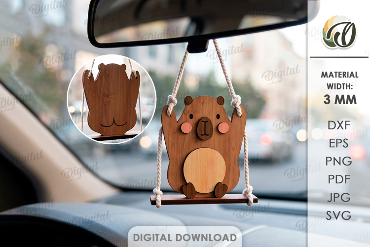 3D Capybara Car Charm Laser Cut. Car Accessory SVG