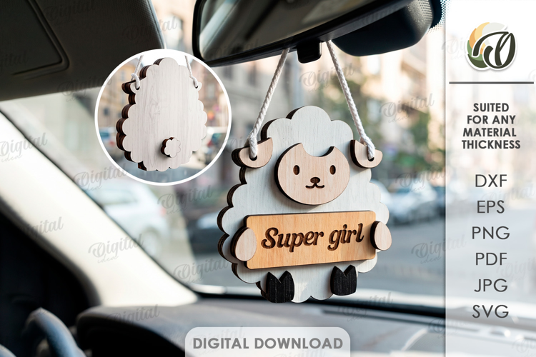 3D Sheep Car Charm Laser Cut. Super Girl. Car Accessory SVG