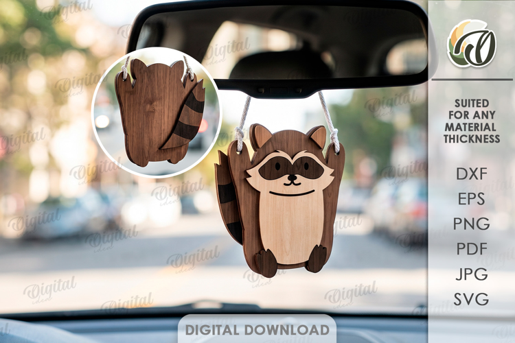 3D Raccoon Car Charm Laser Cut. Car Accessory SVG