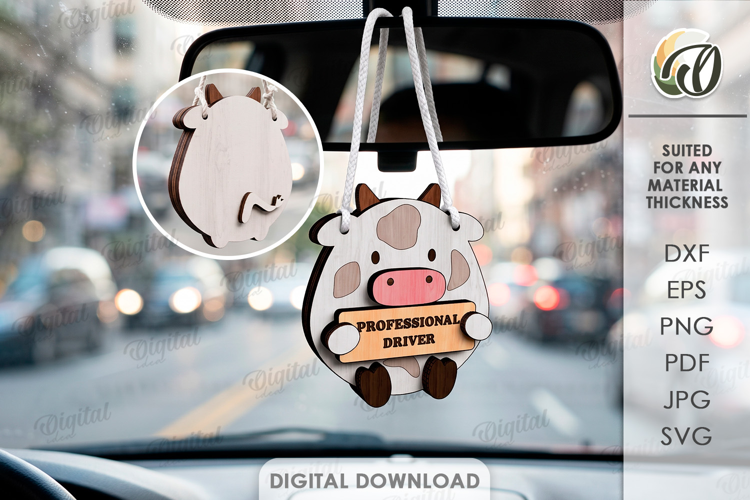 3D Cow Car Charm Laser Cut. Car Accessory SVG