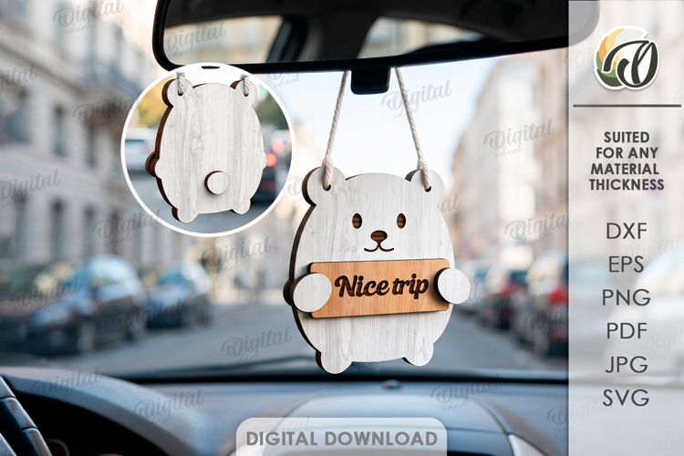 3D Bear Car Charm Laser Cut. Nice Trip. Car Accessory SVG