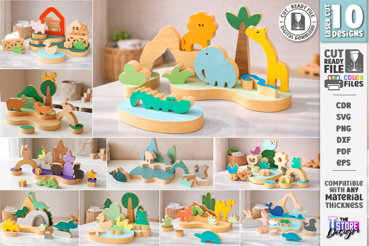Wooden Animal Building Blocks Laser Cut Bundle | Kids Laser