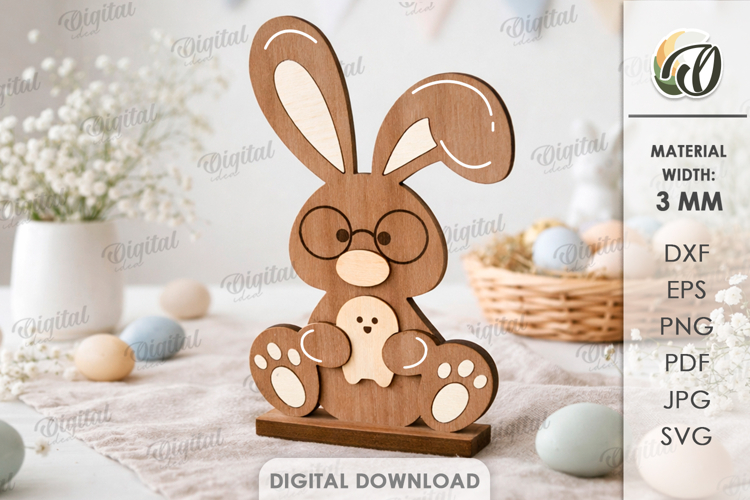 3D Easter Bunny Laser Cut. Easter Stand Decor SVG