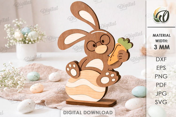 3D Easter Bunny Laser Cut. Easter Stand Decor SVG