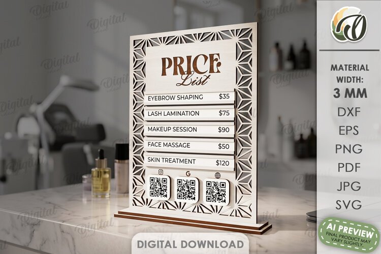 Business Sign Laser Cut. Standing Decor. Price List Sign SVG example image 1