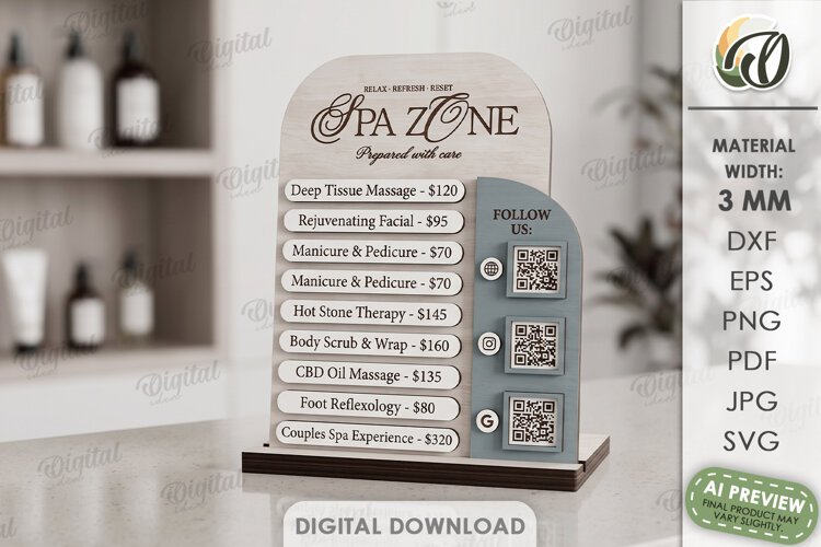 Business Sign Laser Cut. Standing Decor. Price List Sign SVG example image 1