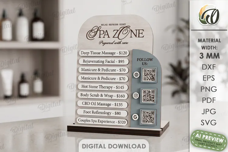 Business Sign Laser Cut. Standing Decor. Price List Sign SVG