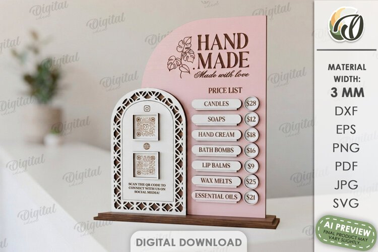 Business Sign Laser Cut. Standing Decor. Price List Sign SVG example image 1