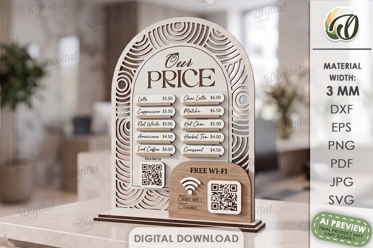 Business Sign Laser Cut. Standing Decor. Price List Sign SVG example image 1