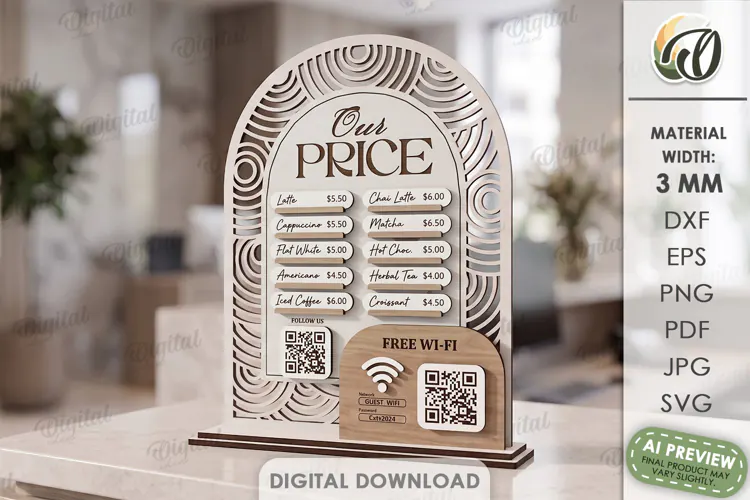 Business Sign Laser Cut. Standing Decor. Price List Sign SVG