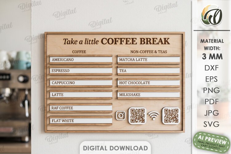 Business Sign Laser Cut. Wall Decor. Cafe Menu Board SVG example image 1