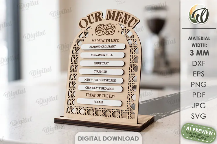 Business Sign Laser Cut. Standing Decor. Menu Board SVG
