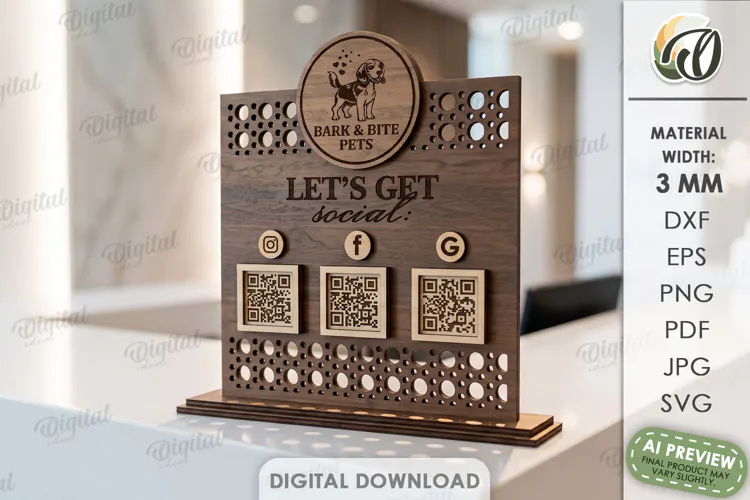 Business Sign Laser Cut. Stand Decor. Social Media SIgn SVG