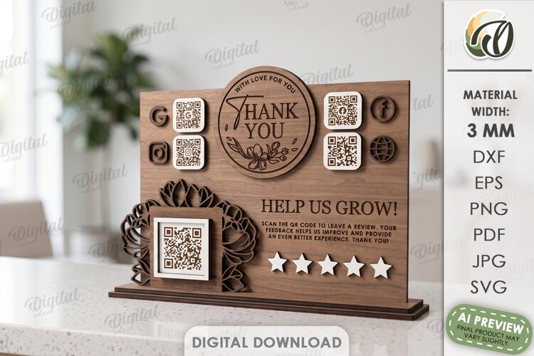 Business Sign Laser Cut. Standing Decor. Review SIgn SVG example image 1
